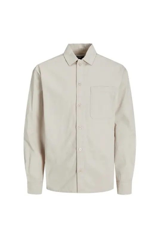 Relaxed cream men's shirt JCOCOLLECTIVE ZAC OVERSHIRT LS SN - 8