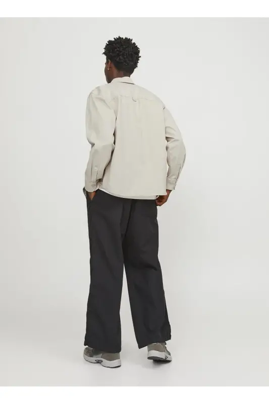 Relaxed cream men's shirt JCOCOLLECTIVE ZAC OVERSHIRT LS SN - 2