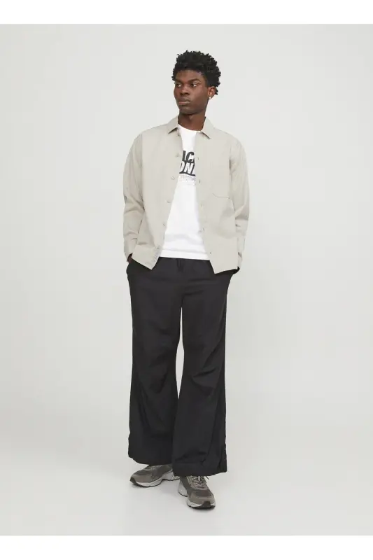 Relaxed cream men's shirt JCOCOLLECTIVE ZAC OVERSHIRT LS SN - 5
