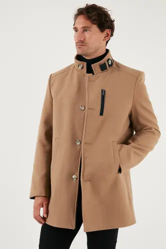 Relaxed Fit Düğmeli Dik Yaka Kaşe Kaban Erkek KABAN 5840099 - CAMEL - BURATTI (1)