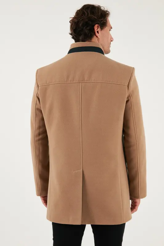 Relaxed Fit Düğmeli Dik Yaka Kaşe Kaban Erkek KABAN 5840099-CAMEL - 6