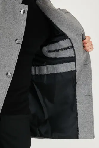 Relaxed Fit Düğmeli Dik Yaka Kaşe Kaban Erkek KABAN 5840099-GRİ - 6