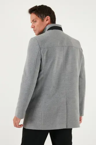 Relaxed Fit Düğmeli Dik Yaka Kaşe Kaban Erkek KABAN 5840099-GRİ - 7