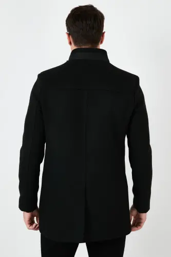 Relaxed Fit Düğmeli Dik Yaka Kaşe Kaban Erkek KABAN 5840099 - SİYAH - 6