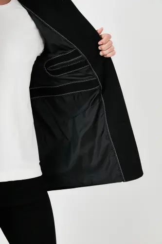 Relaxed Fit Düğmeli Dik Yaka Kaşe Kaban Erkek KABAN 5840099 - SİYAH - 7