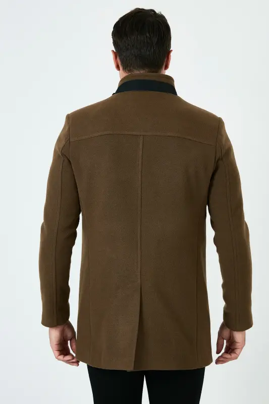 Relaxed Fit Düğmeli Dik Yaka Kaşe Kaban Erkek KABAN 5840099 - TABA - 4