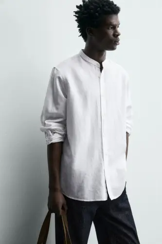 RELAXED FIT KETEN - PAMUKLU GÖMLEK-Beyaz - 6