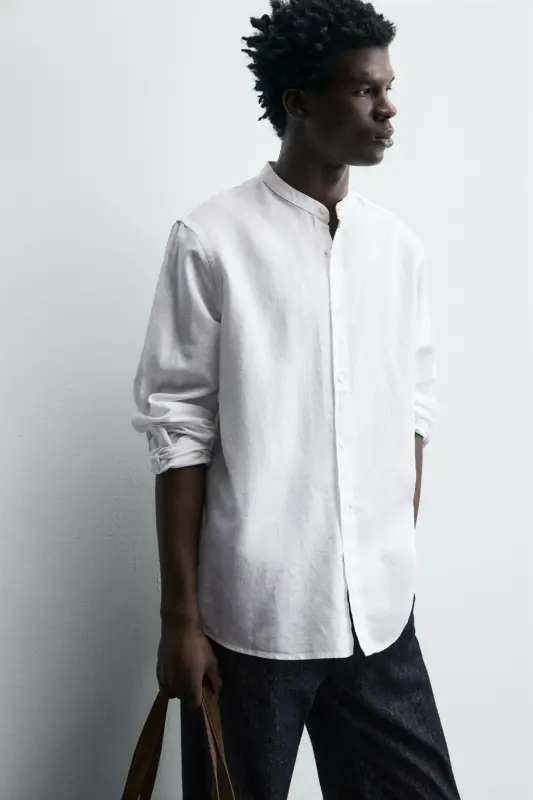 RELAXED FIT KETEN - PAMUKLU GÖMLEK-Beyaz - 6