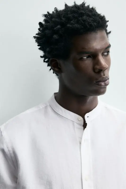 PAMUKLU KETEN GÖMLEK-Beyaz - 5