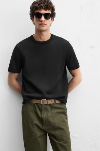 RELAXED FIT KNIT T-SHIRT-Black - 5