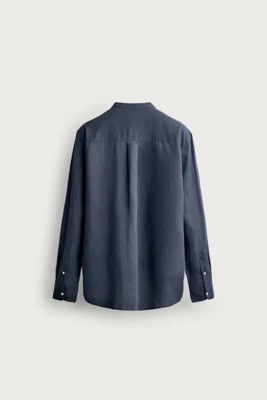 RELAXED FIT LINEN AND COTTON SHIRT-Dark blue - 2