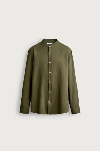 RELAXED FIT LINEN AND COTTON SHIRT-Khaki 
