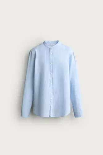 RELAXED FIT LINEN AND COTTON SHIRT-Sky blue 