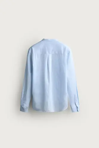 RELAXED FIT LINEN AND COTTON SHIRT-Sky blue - 2
