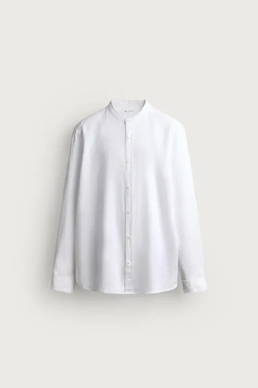 RELAXED FIT LINEN AND COTTON SHIRT-White - 1