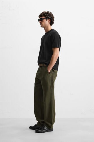 RELAXED FIT ÖRGÜ TİŞÖRT-Siyah - 4