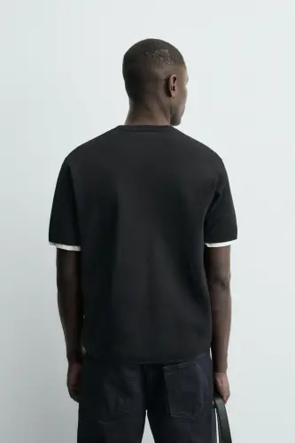 RELAXED FIT ÖRGÜ TİŞÖRT-Siyah - 6