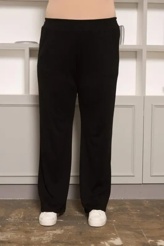 Relaxed Fit Plus Size Basic Trousers Black - BÜYÜKBEDENIZ