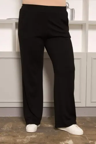 Relaxed Fit Plus Size Basic Trousers Black - 3