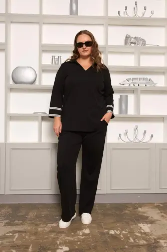 Relaxed Fit Plus Size Basic Trousers Black - 6