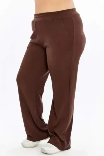 Relaxed Fit Plus Size Basic Trousers Brown - 4