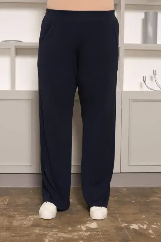 Relaxed Fit Plus Size Basic Trousers Navy Blue - 1