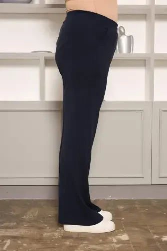 Relaxed Fit Plus Size Basic Trousers Navy Blue - BÜYÜKBEDENIZ (1)