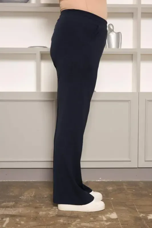 Relaxed Fit Plus Size Basic Trousers Navy Blue - 2