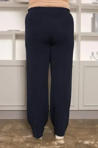 Relaxed Fit Plus Size Basic Trousers Navy Blue - 3