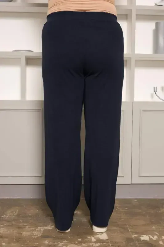 Relaxed Fit Plus Size Basic Trousers Navy Blue - 3