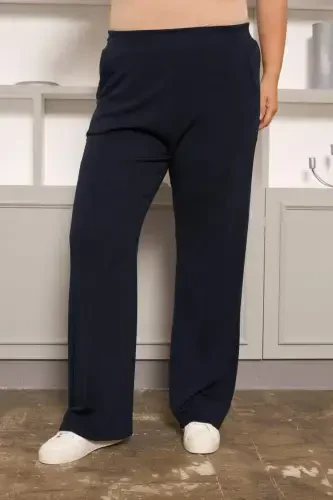 Relaxed Fit Plus Size Basic Trousers Navy Blue - 6