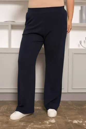 Relaxed Fit Plus Size Basic Trousers Navy Blue - 6