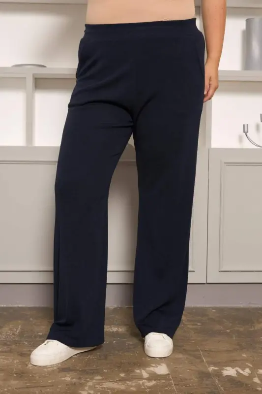 Relaxed Fit Plus Size Basic Trousers Navy Blue - 6