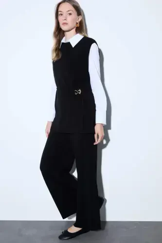 Relaxed Fit Wide Leg Trousers-Black - DEFACTO (1)