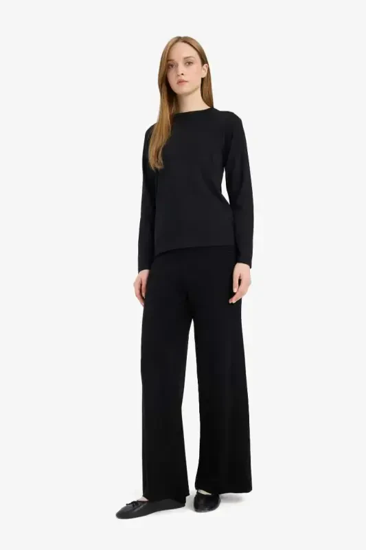 Relaxed Fit Wide Leg Trousers-Black - 3