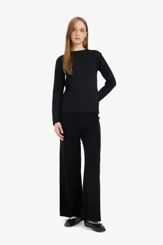 Relaxed Fit Wide Leg Trousers-Black - 4