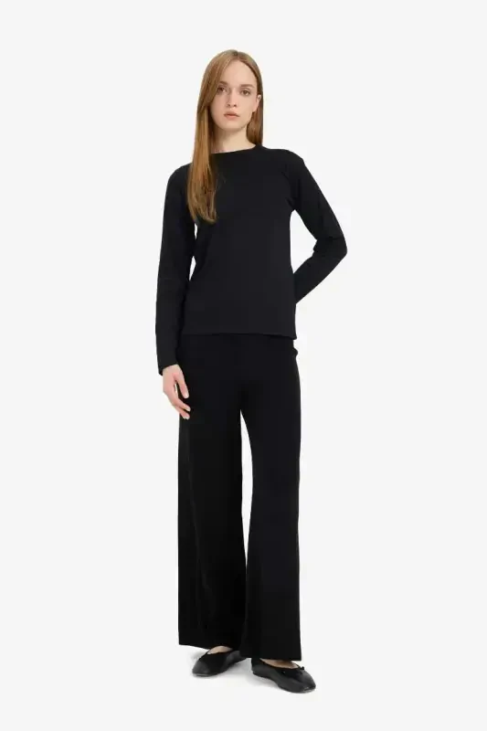 Relaxed Fit Wide Leg Trousers-Black - 4