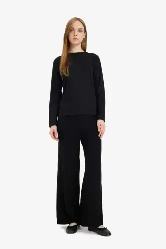 Relaxed Fit Wide Leg Trousers-Black - 5