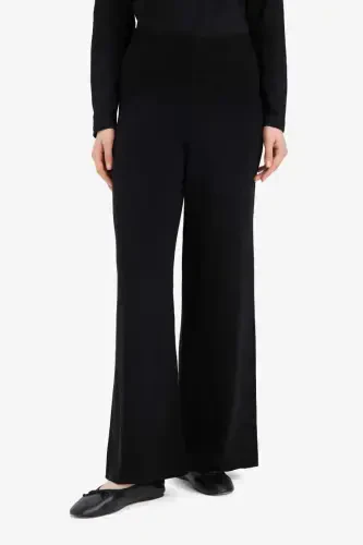 Relaxed Fit Wide Leg Trousers-Black - 6