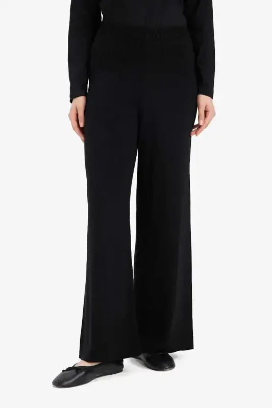 Relaxed Fit Wide Leg Trousers-Black - 6