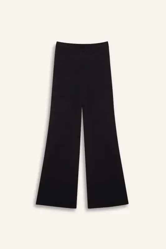 Relaxed Fit Wide Leg Trousers-Black - 8