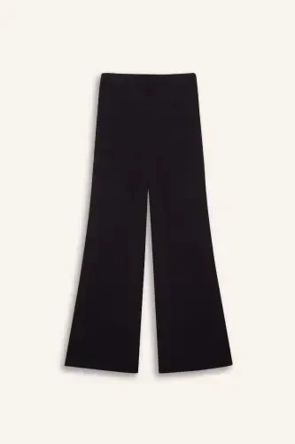 Relaxed Fit Wide Leg Trousers-Black - 10