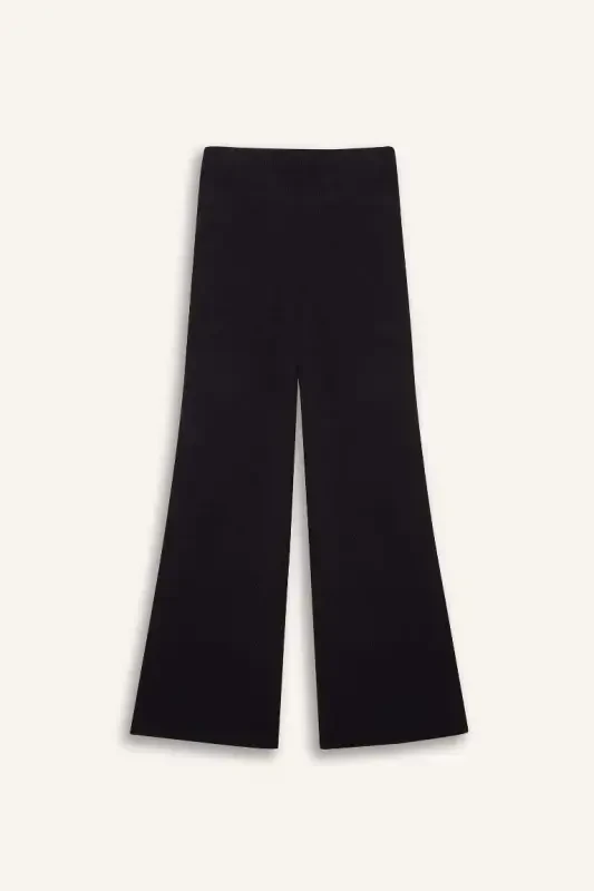 Relaxed Fit Wide Leg Trousers-Black - 10