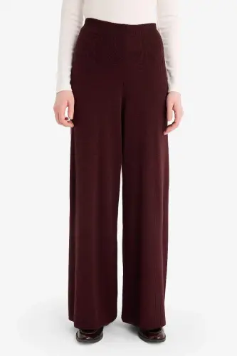Relaxed Fit Wide Leg Trousers-Burgundy - 5