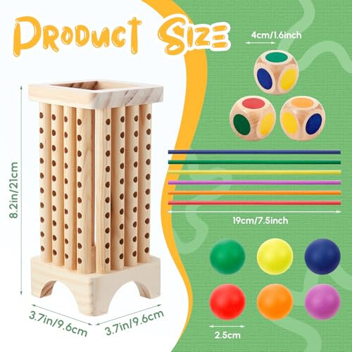 Relaxgiant Montessori Game with 42 Colorful Wooden Sticks Tower Dice Ball Wooden Board Games Fine Motor Skills Counting Math Educational Toys for 3-6 Years Old Boys Girls Family Travel Game Gifts - 44