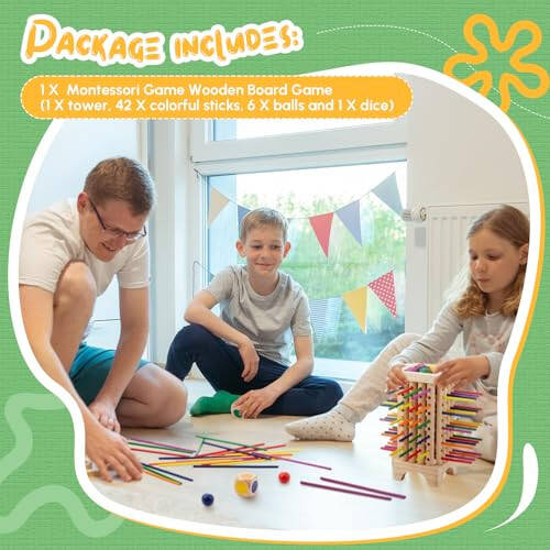 Relaxgiant Montessori Game with 42 Colorful Wooden Sticks Tower Dice Ball Wooden Board Games Fine Motor Skills Counting Math Educational Toys for 3-6 Years Old Boys Girls Family Travel Game Gifts - 38