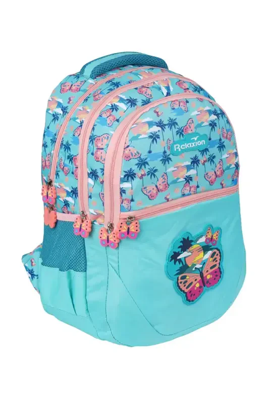 Relaxion Butterfly Figured Turquoise - Powder Pink Primary School Bag and Lunch Box-Powder - 2