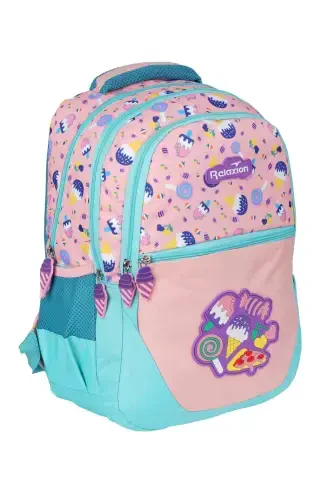 Relaxion Candy Figured Turquoise - Powder Pink Girl Elementary School Bag and Lunch Box-POWDER PINK TURQUOISE - RKY SERENITY (1)