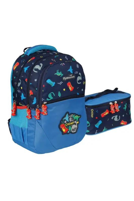 Relaxion Chomp Figürlü Ilköğretim Okul Çantası Ve Beslenme Çantası 2'li Takımı-Turkuaz Chomp - RKY SERENITY