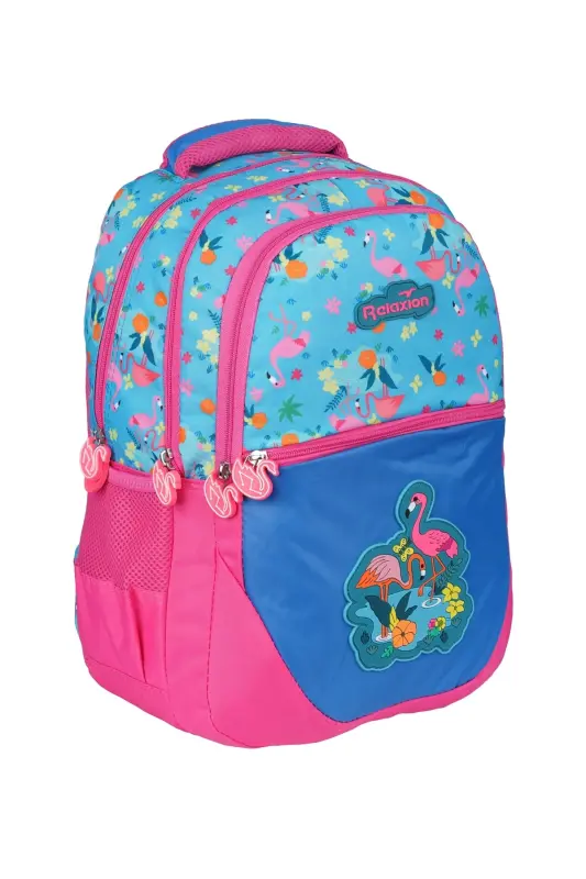 Relaxion Flamingo Figurali Turkuaz - Pushti Qiz Bola Boshlang'ich Maktab Sumkasi Va Tushlik Qutisi-TURKUAZ PUSHTI FLAMINGO - 2